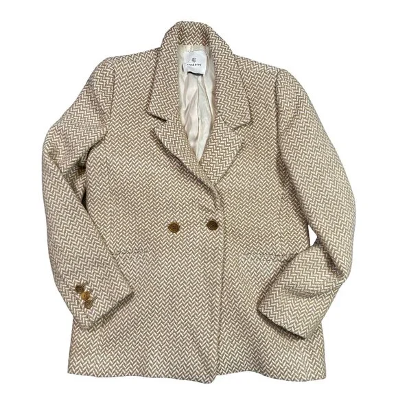 Anine Bing Fishbone Blazer Tan Beige Tweed Designer Women's Size Small - Office - Picture 2 of 7